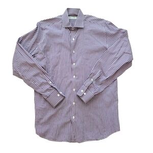 Twillory Tailored Fit‎ Button Down 17 36/37 Pink Gray Gingham Long Sleeve Shirt